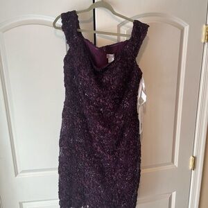 Elegant Purple Plum Eggplant Sleeveless Dress JOVANI rosette design.